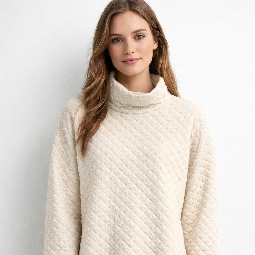 J. Crew Cream Quilted Cowl Neck Sweater